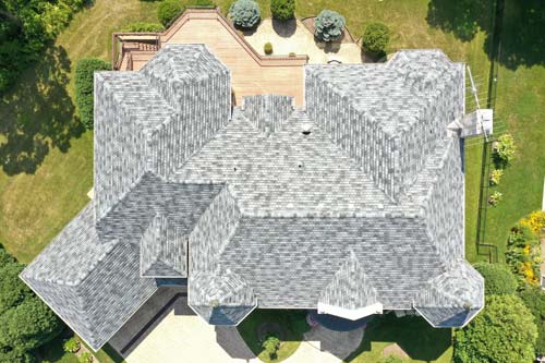 Arial view of mansion roof.